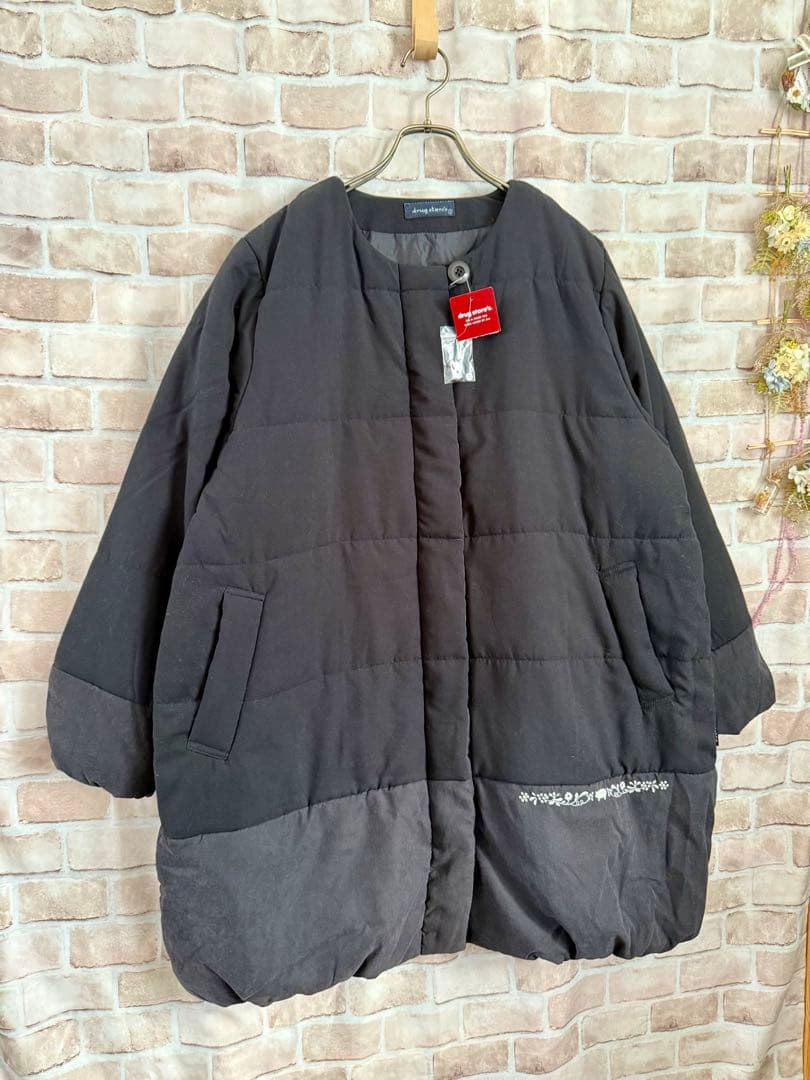 ドラッグストアーズ★ノーカラー中わた入りコート★ブラック