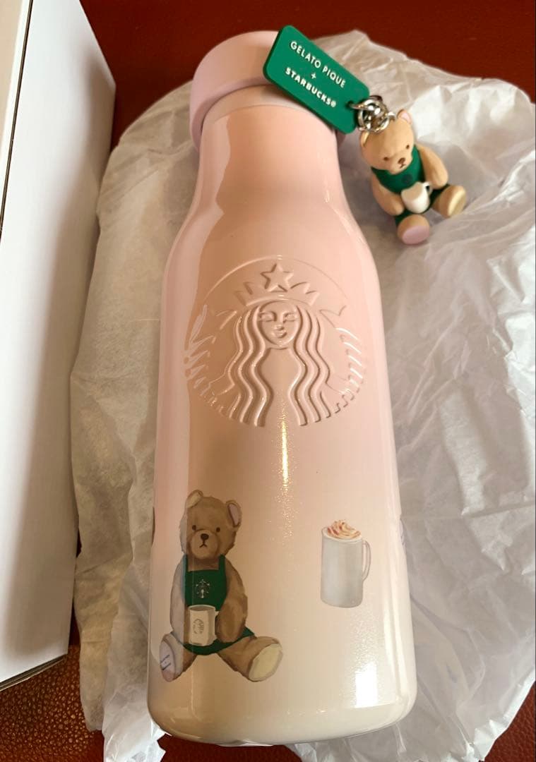 スタバ× ジェラピケ リッドカバーベアチャーム付ステンレスボトル ソフトピンク