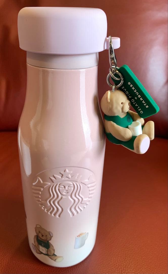 スタバ× ジェラピケ リッドカバーベアチャーム付ステンレスボトル ソフトピンク