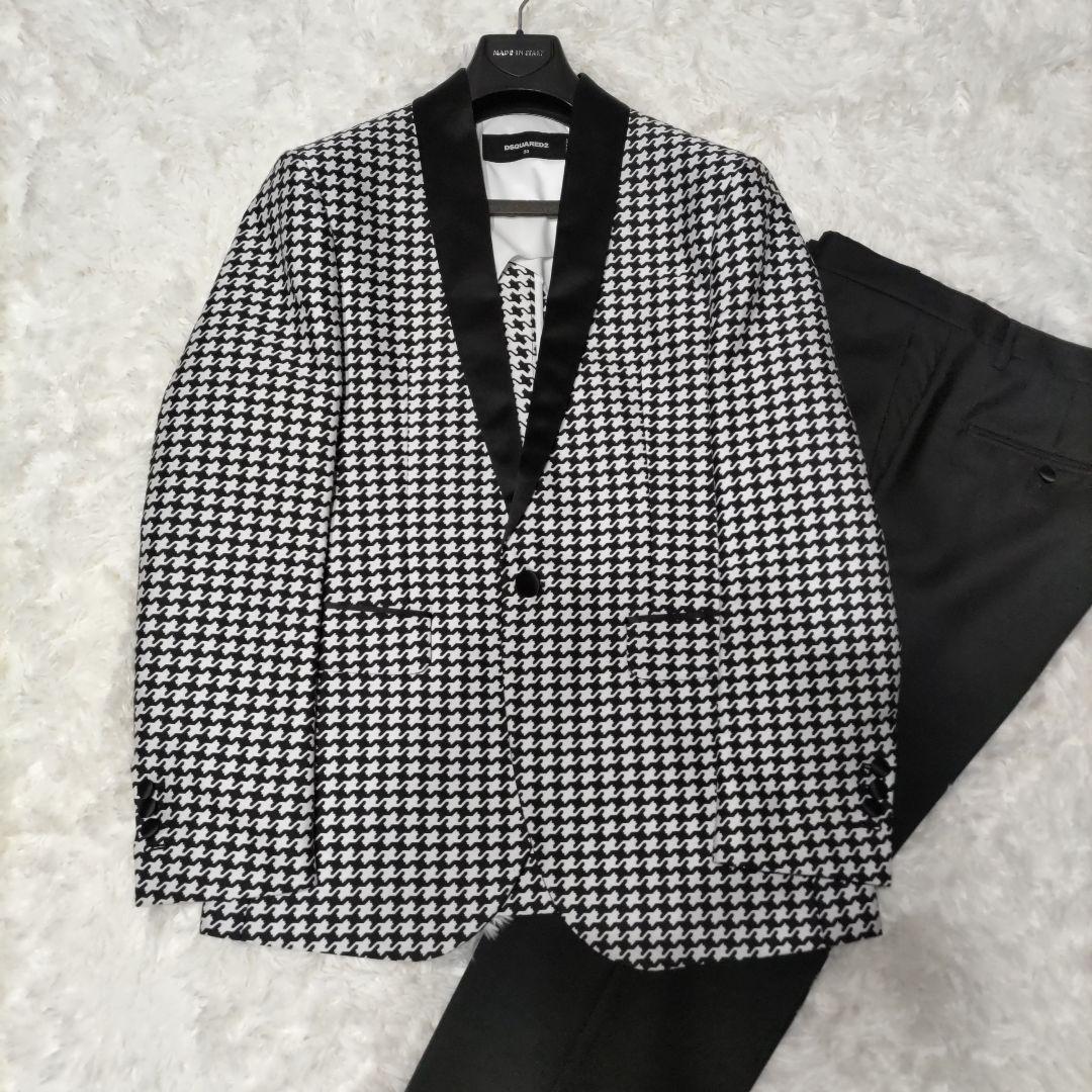 【極美品】 ディースクエアード タキシード セットアップ 千鳥柄 光沢 黒 50
