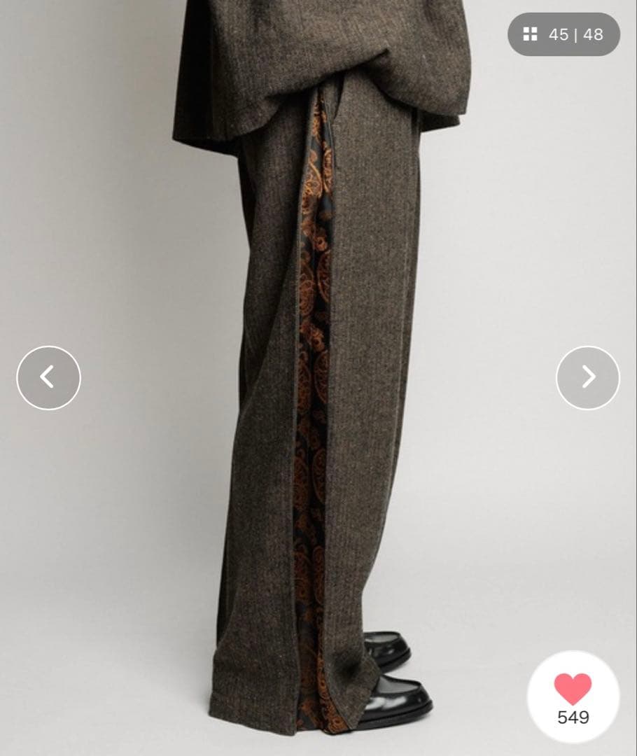 【美品】Subciety ヘリンボーンサイドジップワイドスラックス M ブラウン