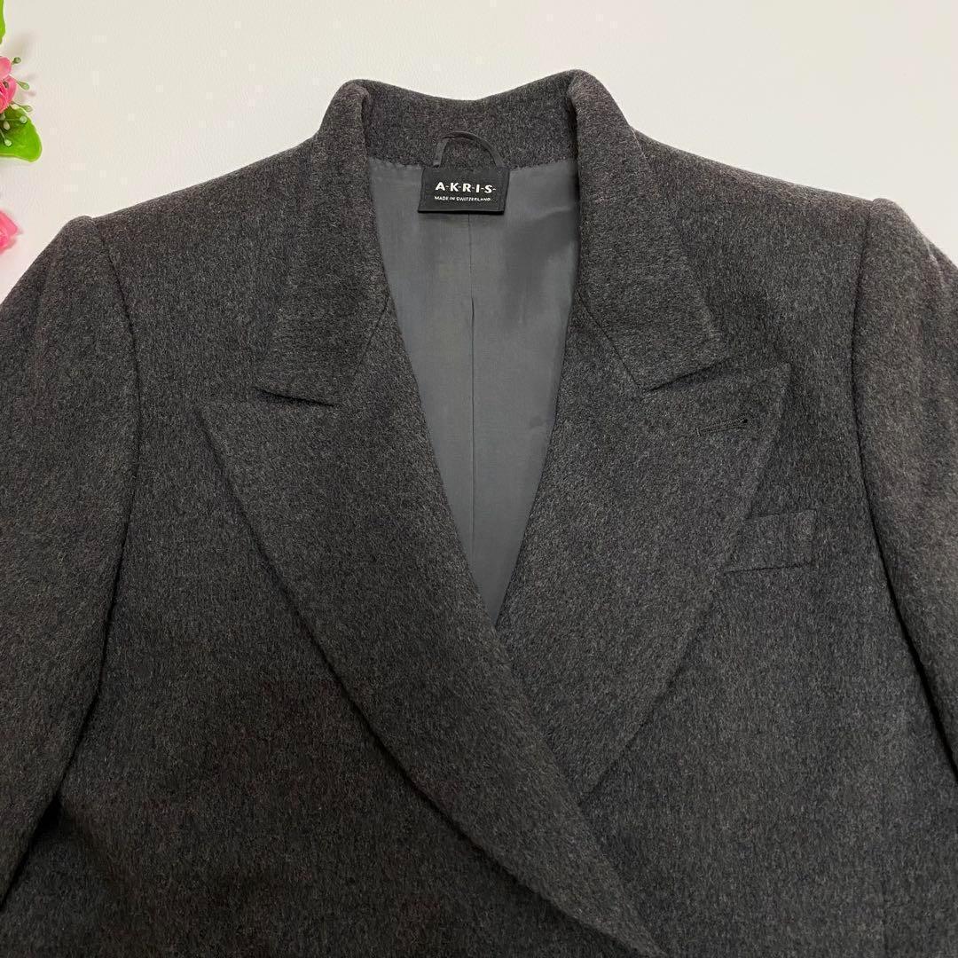 美品✨AKRIS 高級コート カシミア100% 金ボタン 大きいサイズXL