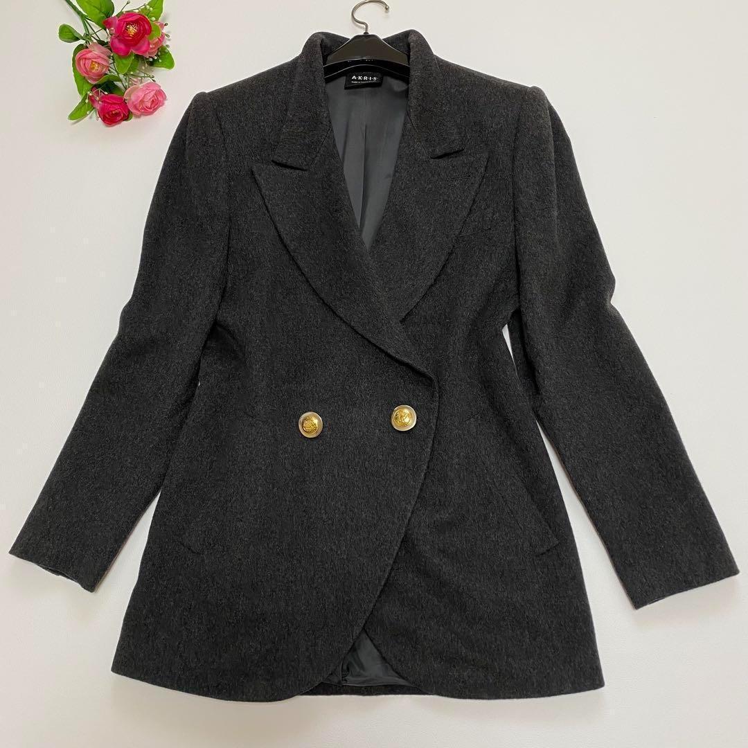 美品✨AKRIS 高級コート カシミア100% 金ボタン 大きいサイズXL