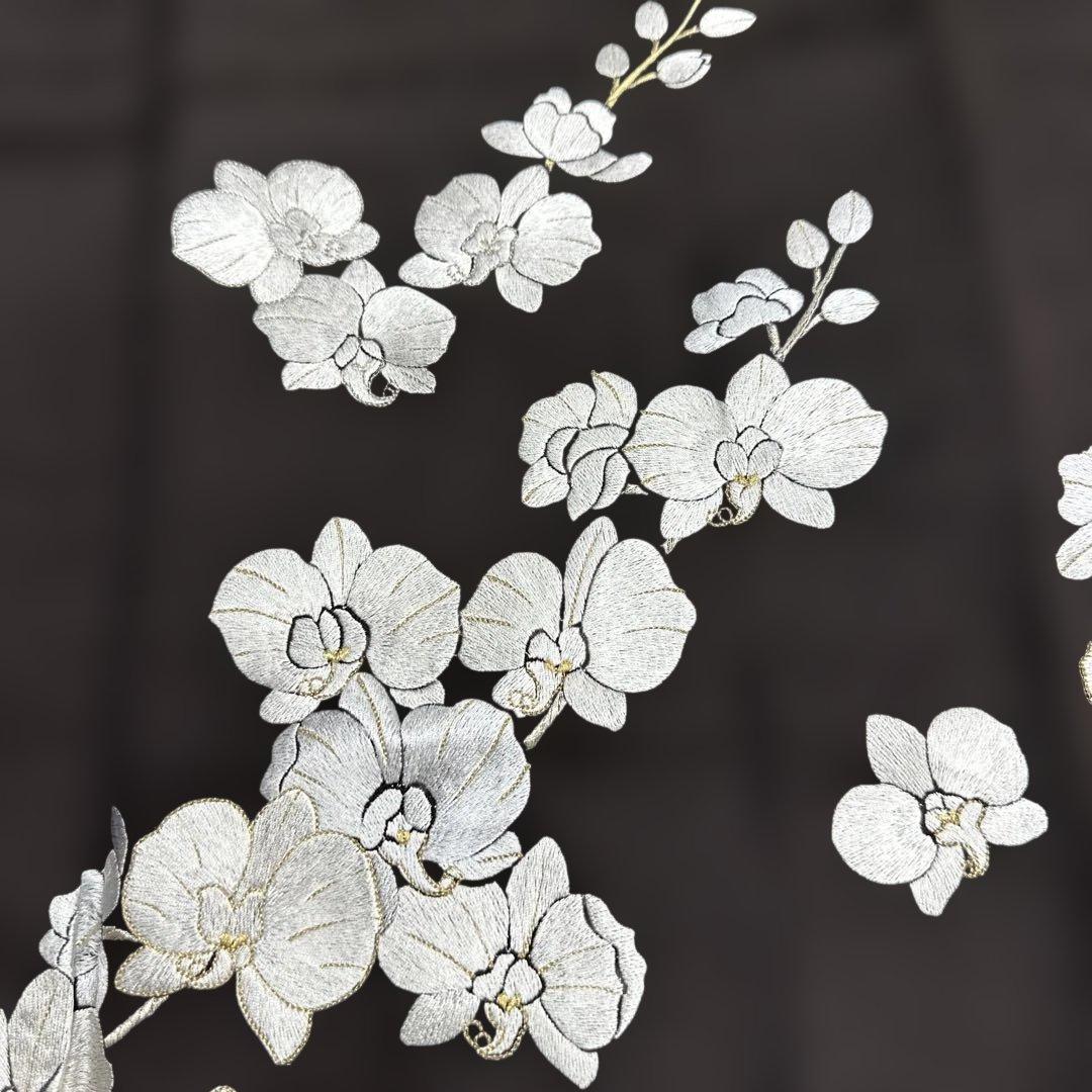 総刺繍 胡蝶蘭 こげ茶 訪問着