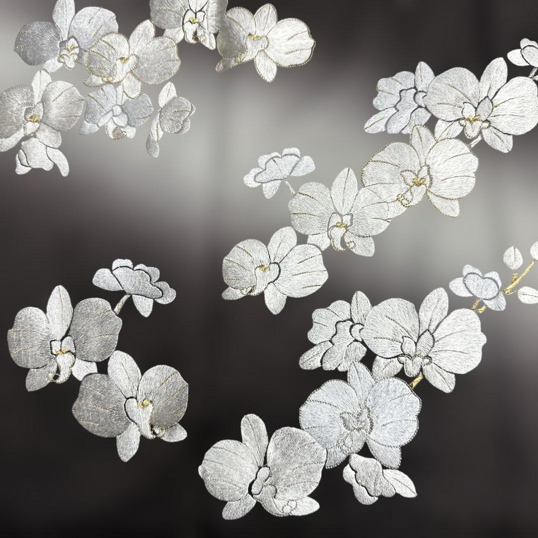 総刺繍 胡蝶蘭 こげ茶 訪問着