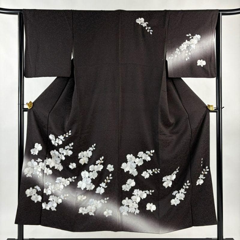 総刺繍 胡蝶蘭 こげ茶 訪問着
