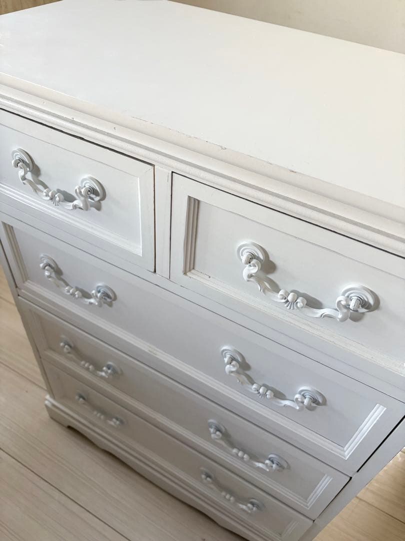 ホワイト 木製姫系チェスト 4段 引き出し付き