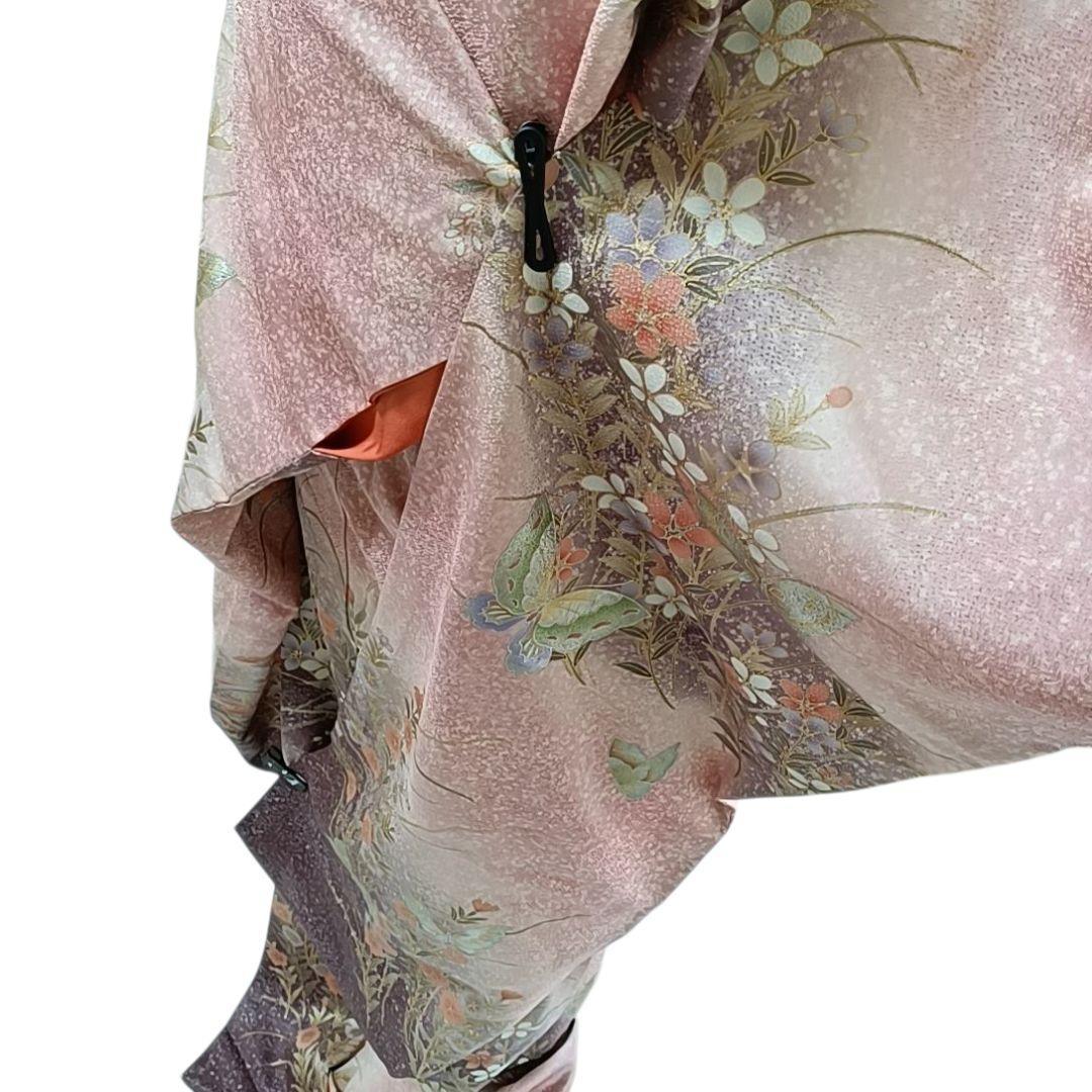 LULU52 着物 正絹 振袖 ピンク 花柄 蝶々