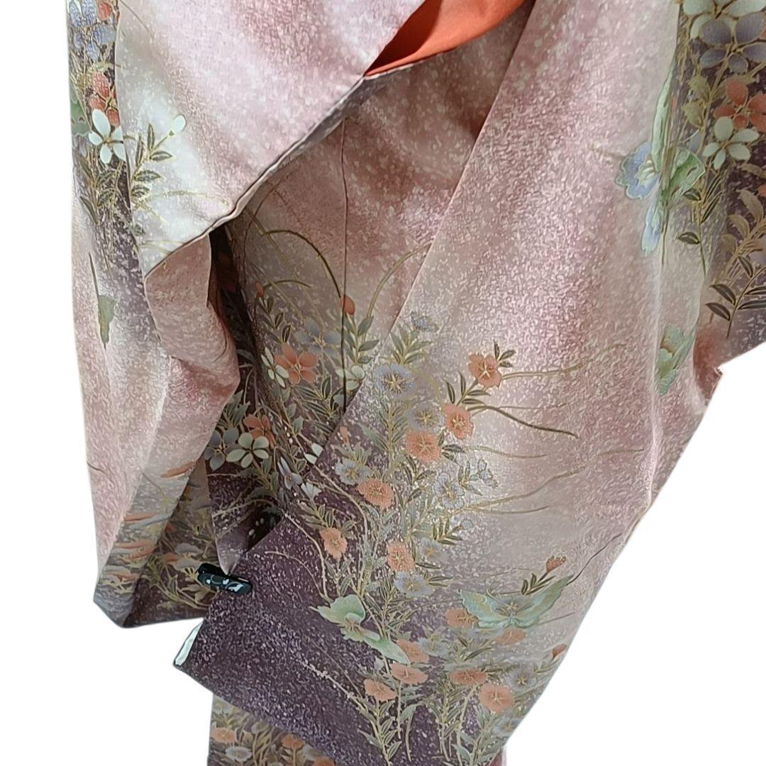 LULU52 着物 正絹 振袖 ピンク 花柄 蝶々