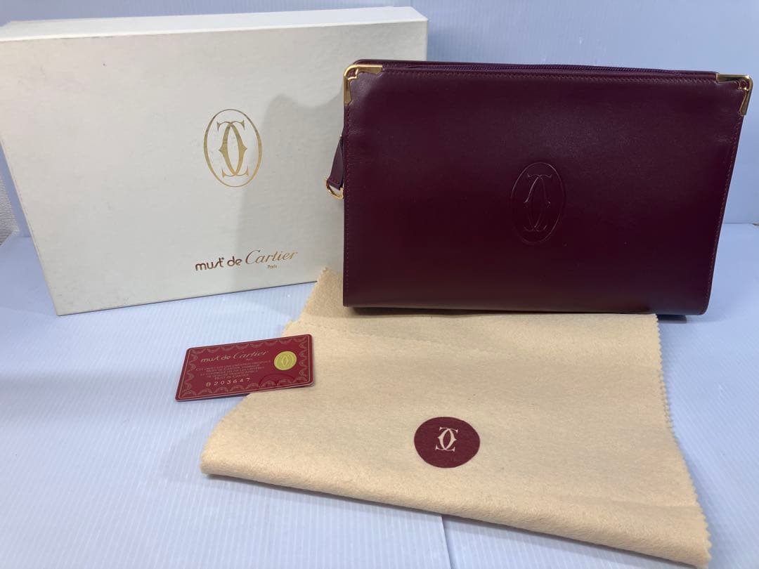 美品！【Cartier】マストライン レザー クラッチ、セカンドバッグ ボルドー