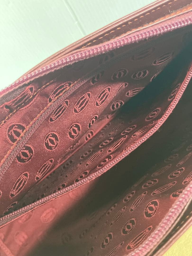 美品！【Cartier】マストライン レザー クラッチ、セカンドバッグ ボルドー