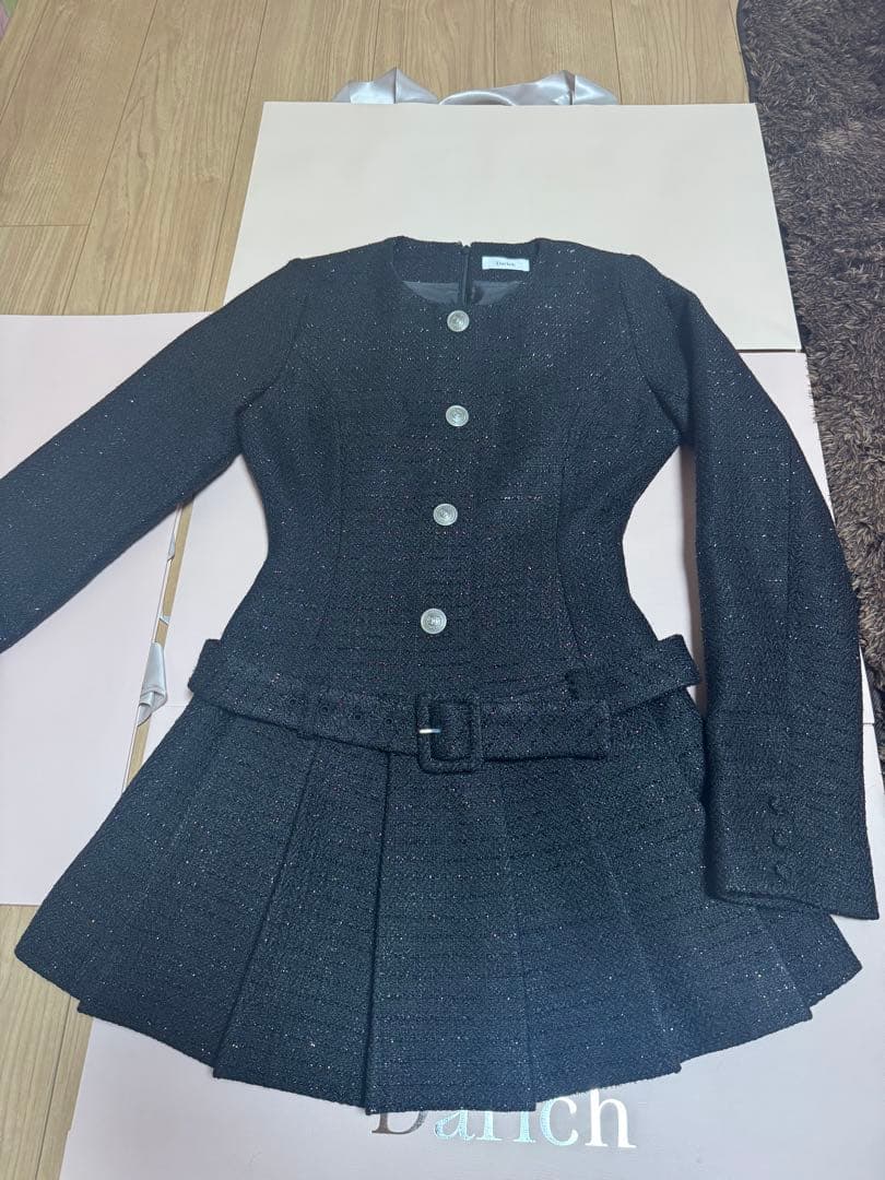 Darich ボックスプリーツツイードミニワンピース