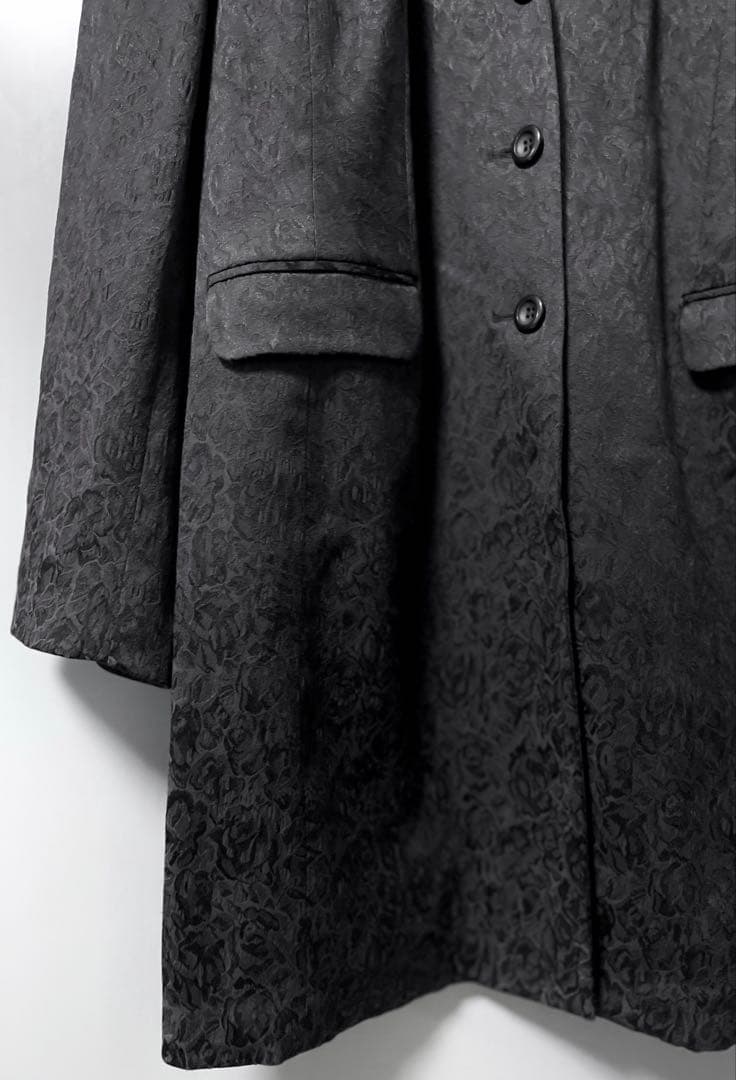 ヴィンテージ ジャカード テーラード チェスターコート ブラック 黒 総柄 XL