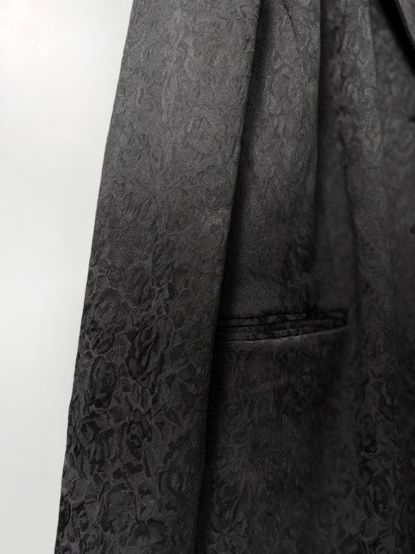 ヴィンテージ ジャカード テーラード チェスターコート ブラック 黒 総柄 XL