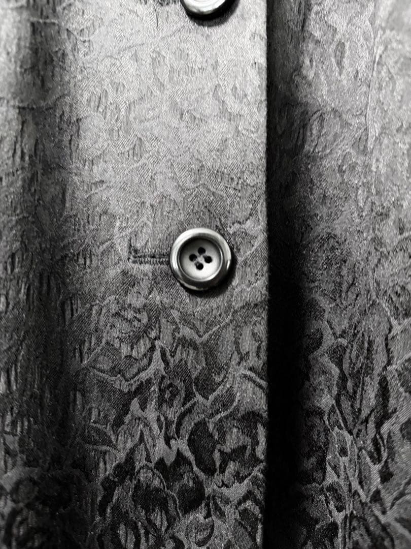 ヴィンテージ ジャカード テーラード チェスターコート ブラック 黒 総柄 XL