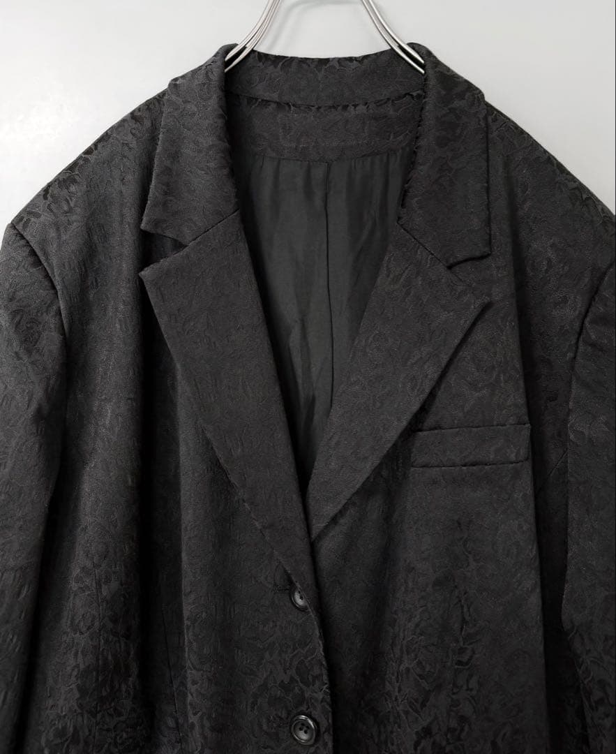 ヴィンテージ ジャカード テーラード チェスターコート ブラック 黒 総柄 XL