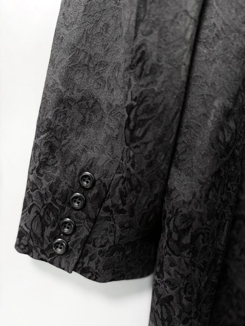 ヴィンテージ ジャカード テーラード チェスターコート ブラック 黒 総柄 XL