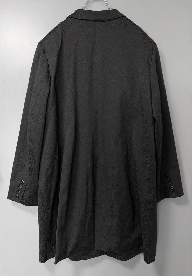 ヴィンテージ ジャカード テーラード チェスターコート ブラック 黒 総柄 XL