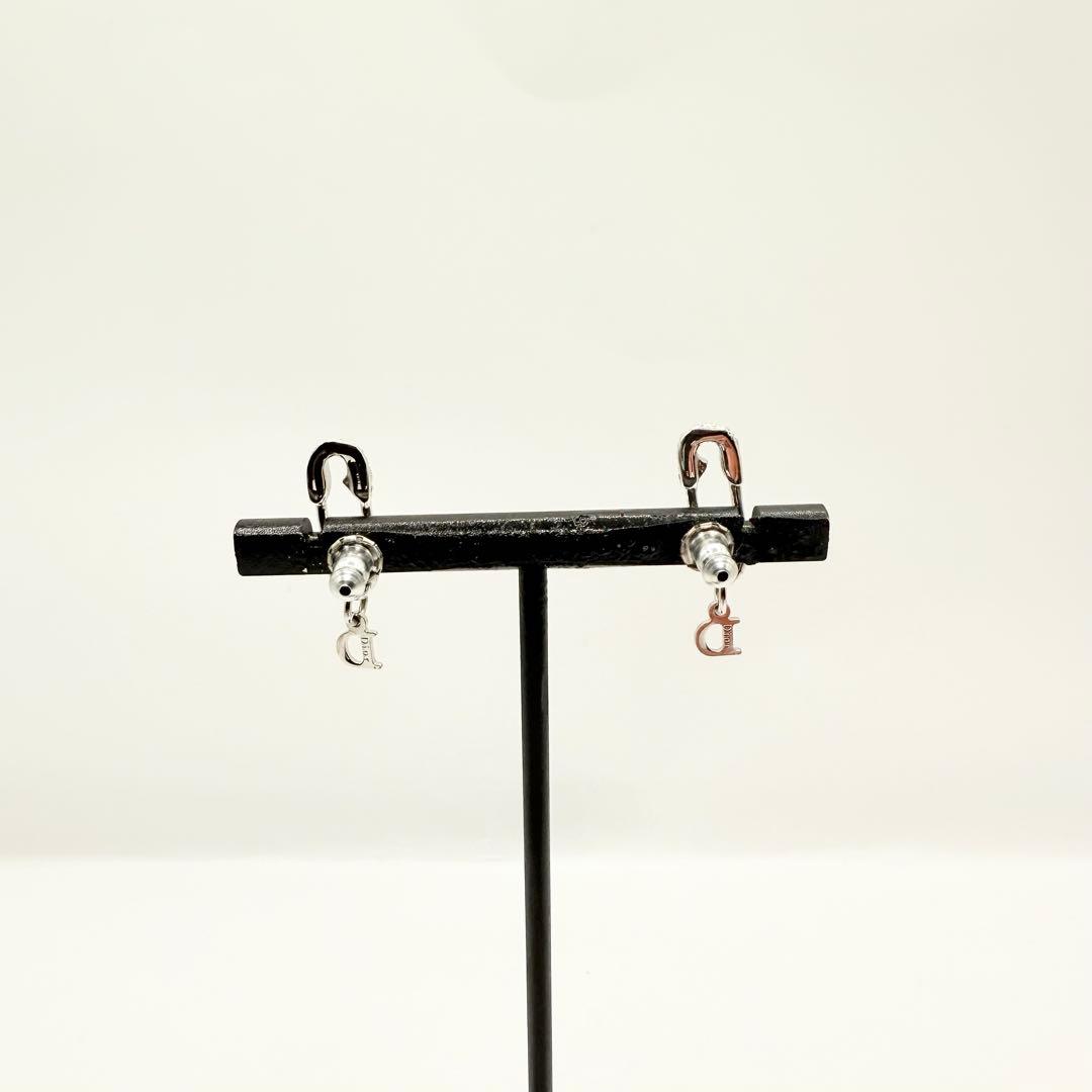 【美品】Dior ディオール　ピアス　クリップモチーフ　ライトストーン　シルバー