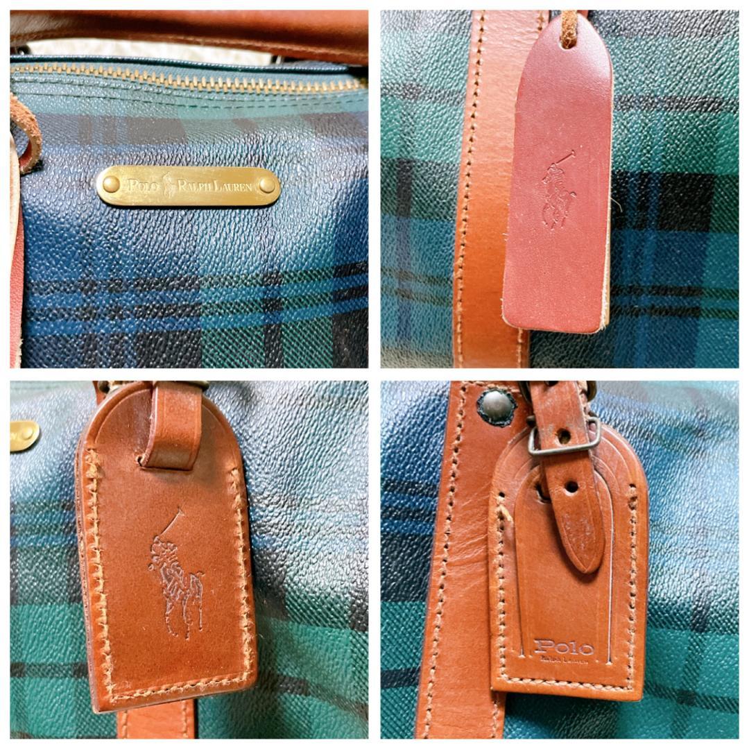 ポロラルフローレン ミニボストンバッグ PVC ブラックウォッチ ブラシ付