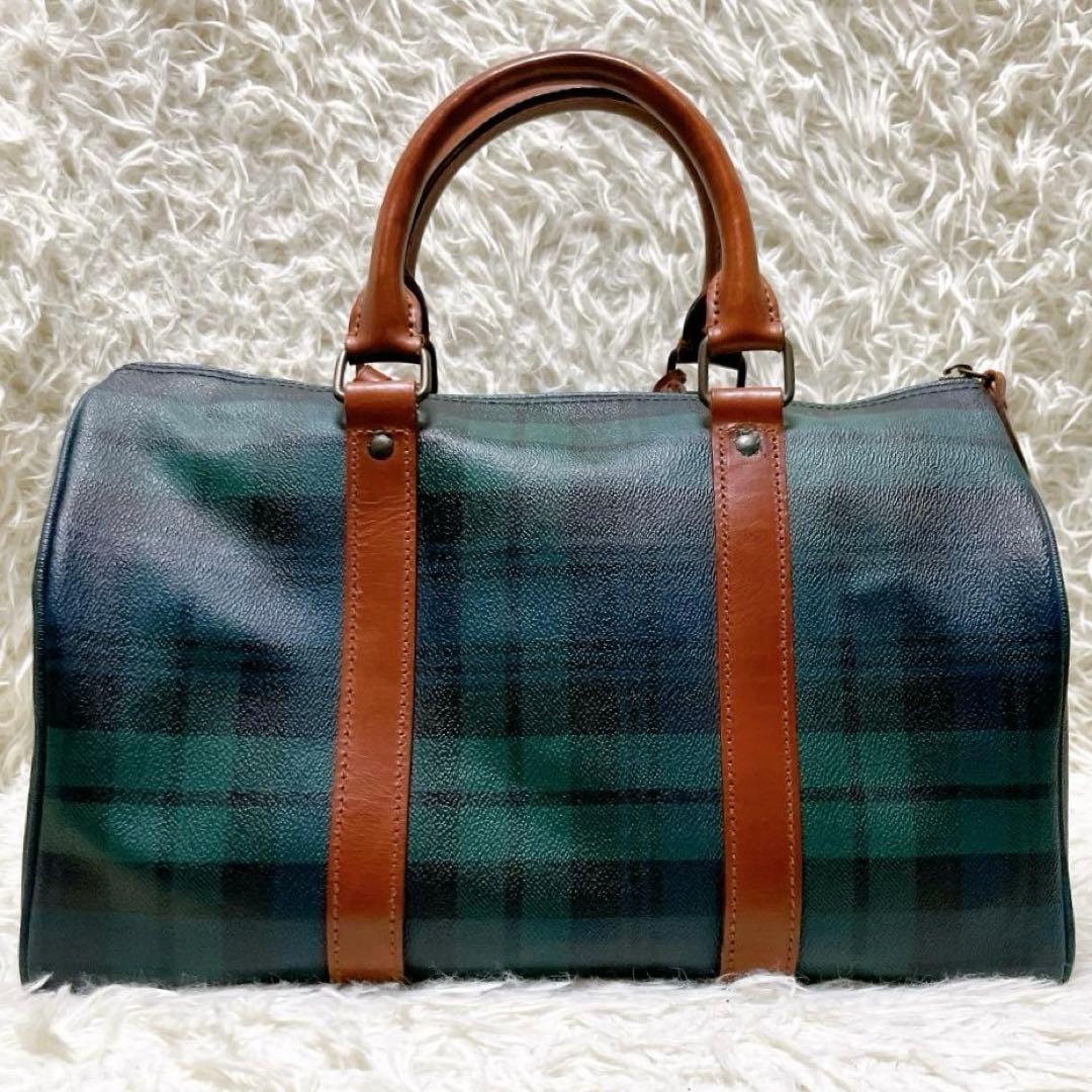 ポロラルフローレン ミニボストンバッグ PVC ブラックウォッチ ブラシ付