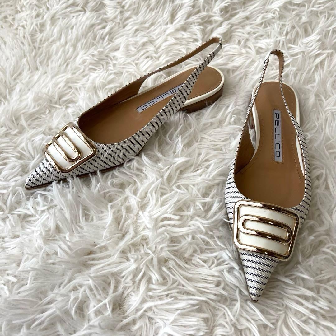 極美品✨ペリーコ バックストラップ ミュール ポインテッドトゥ ストライプ