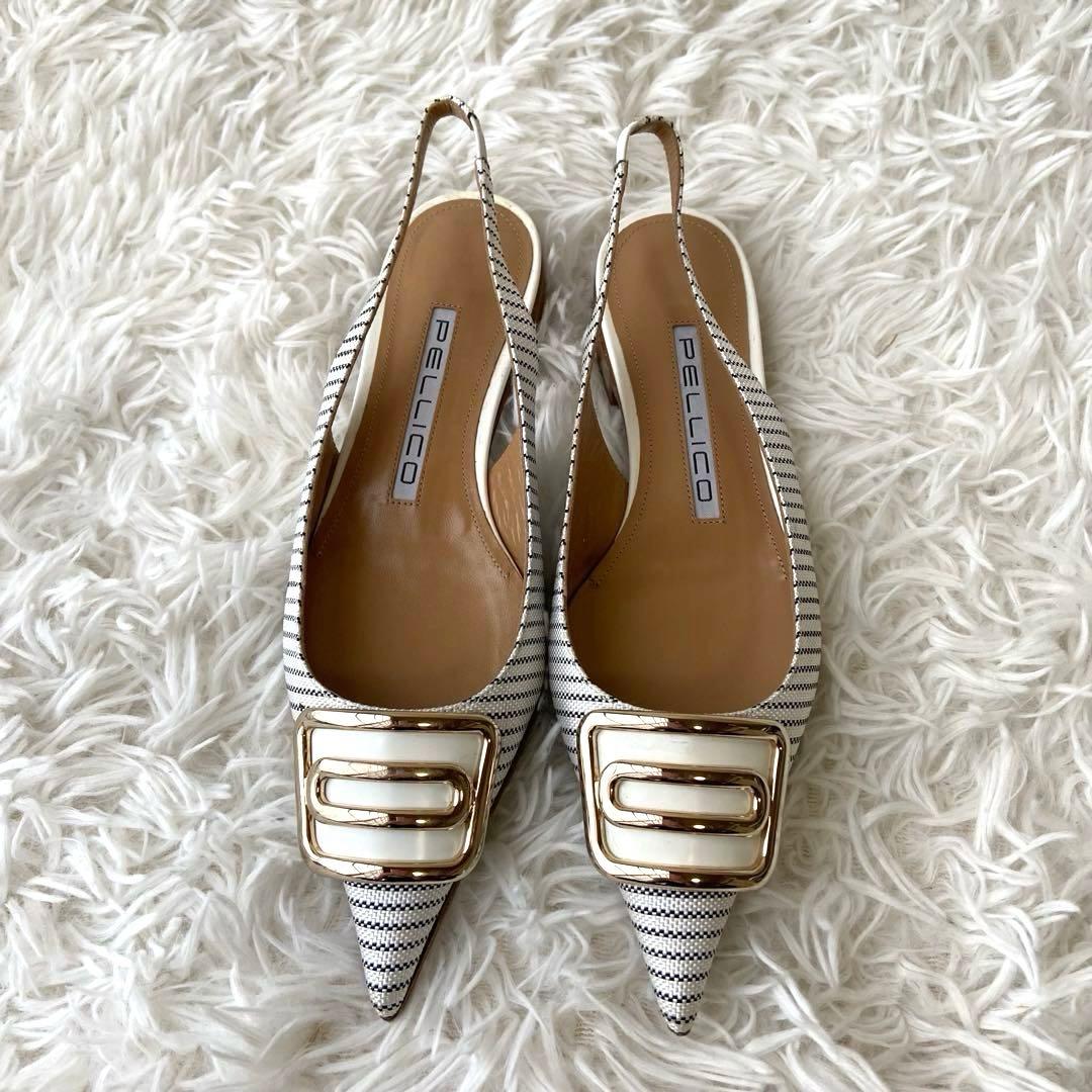 極美品✨ペリーコ バックストラップ ミュール ポインテッドトゥ ストライプ
