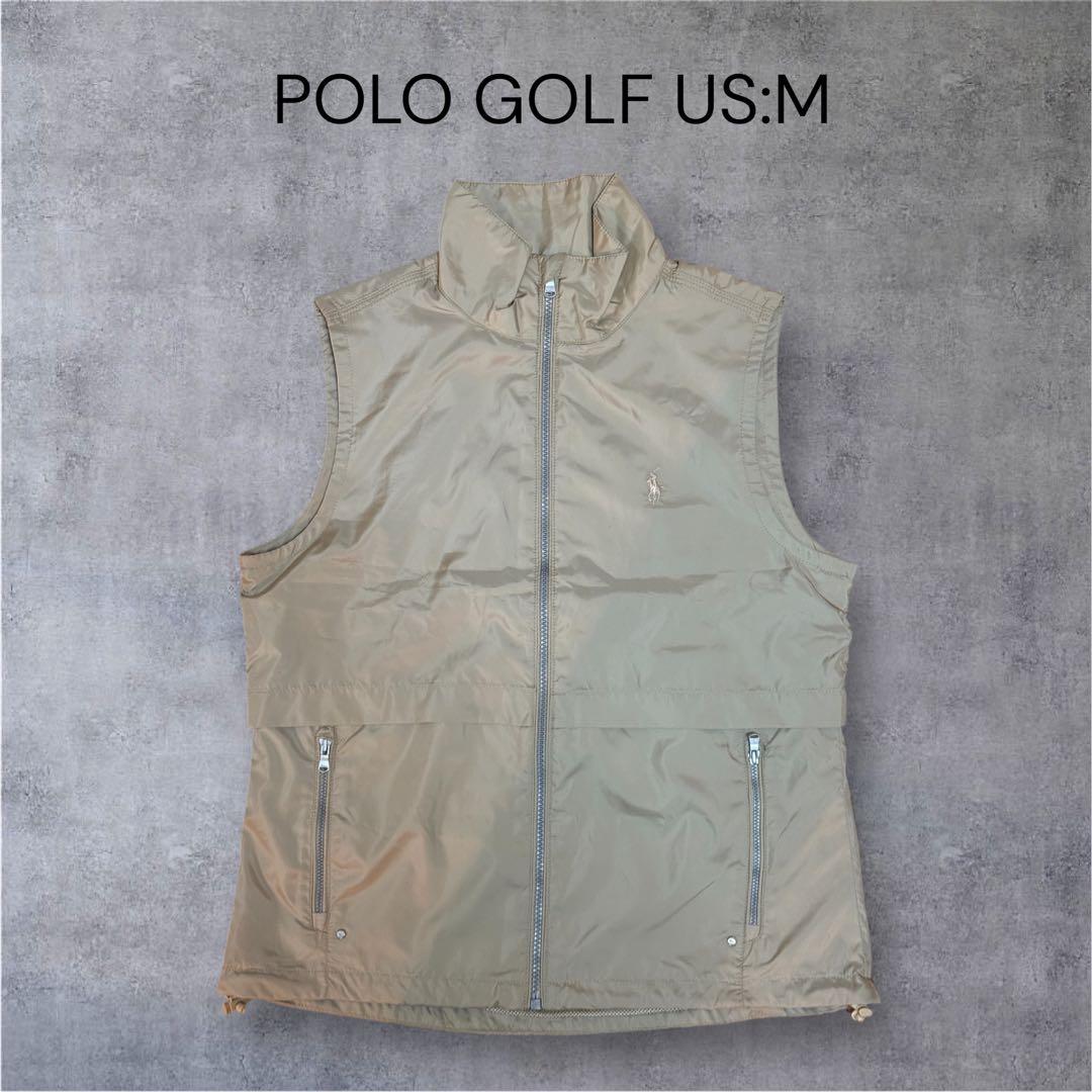 【新品】Polo Golf 刺繍 ナイロンジップベスト ベージュ ポロゴルフ M