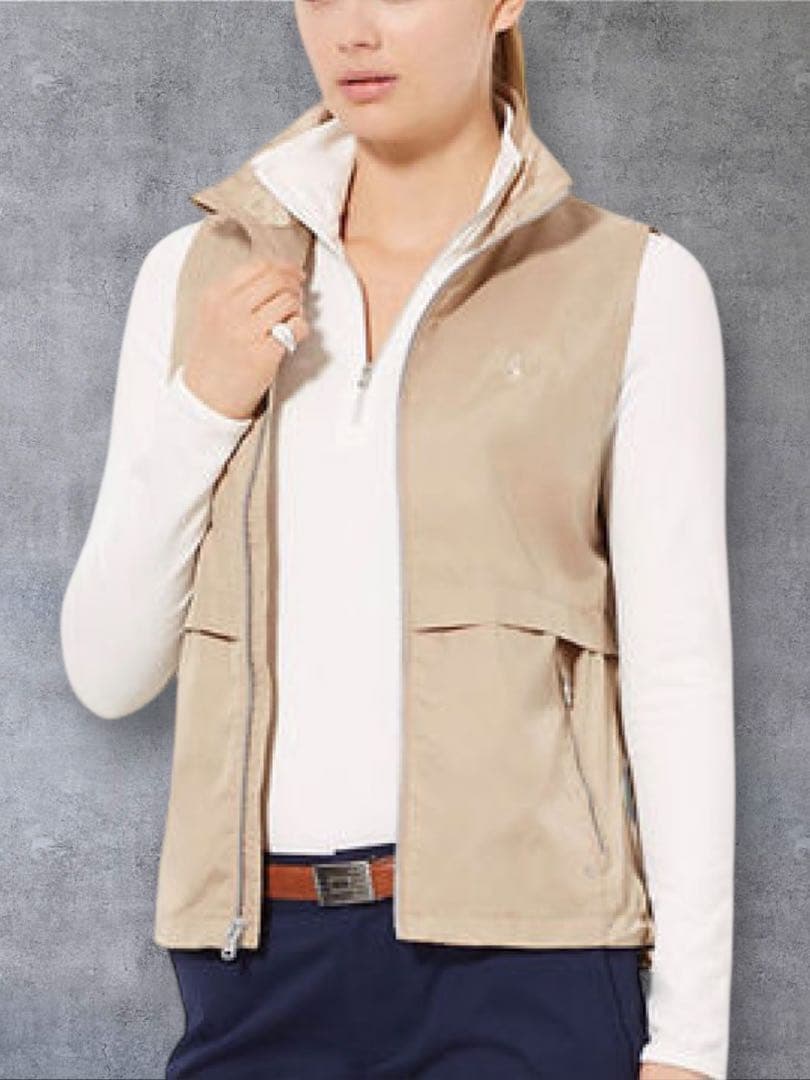 【新品】Polo Golf 刺繍 ナイロンジップベスト ベージュ ポロゴルフ M