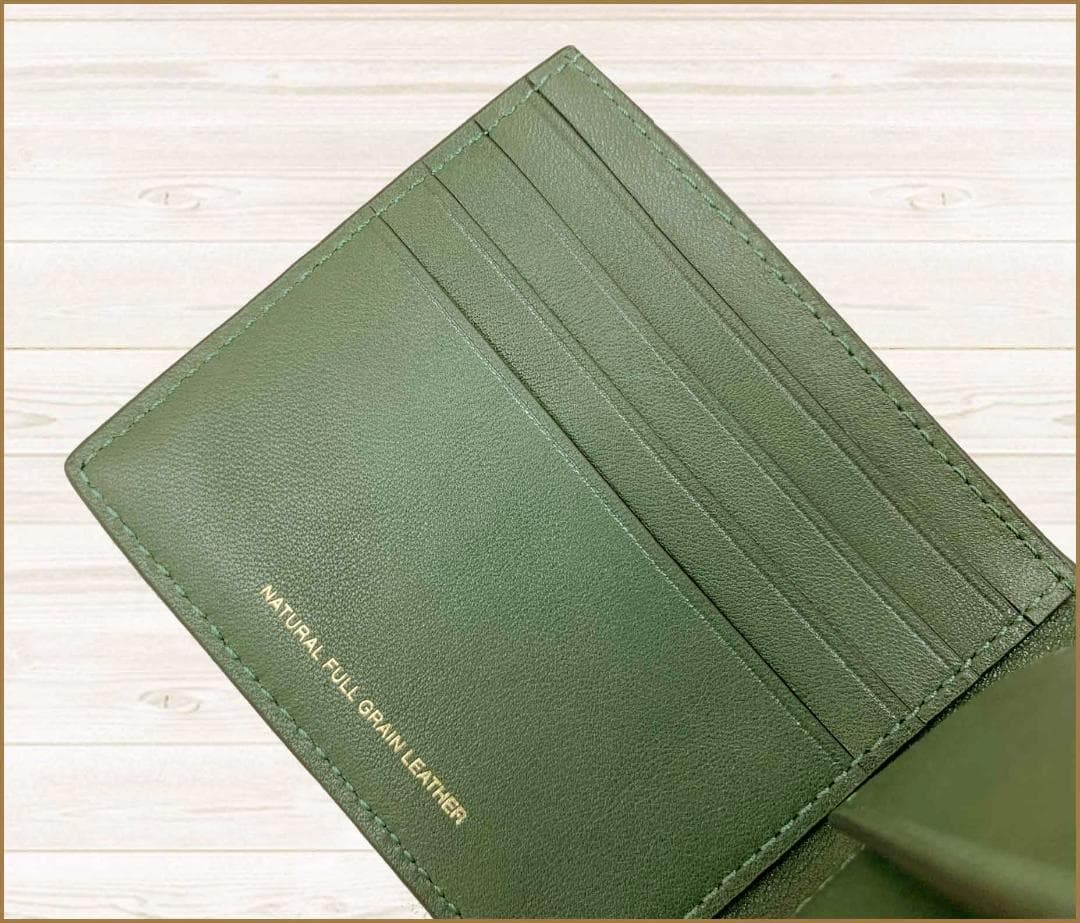 【新品】コーチナチュラルグレインレザー皮革ウォレット二つ折り財布緑F