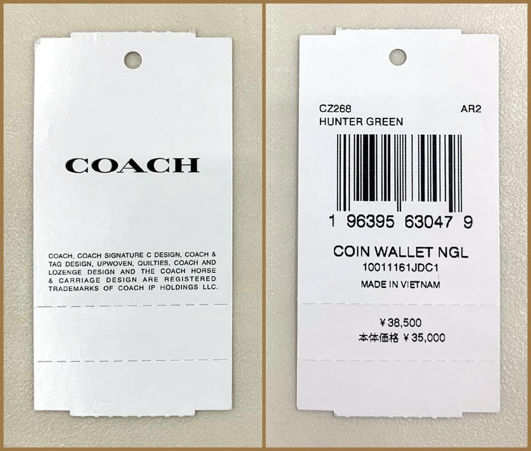 【新品】コーチナチュラルグレインレザー皮革ウォレット二つ折り財布緑F