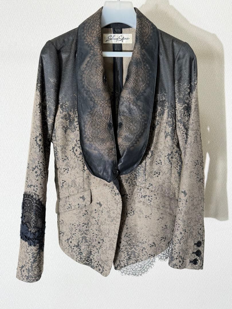 シェアスピリット レザー切り替え レース装飾 総柄テーラードジャケット