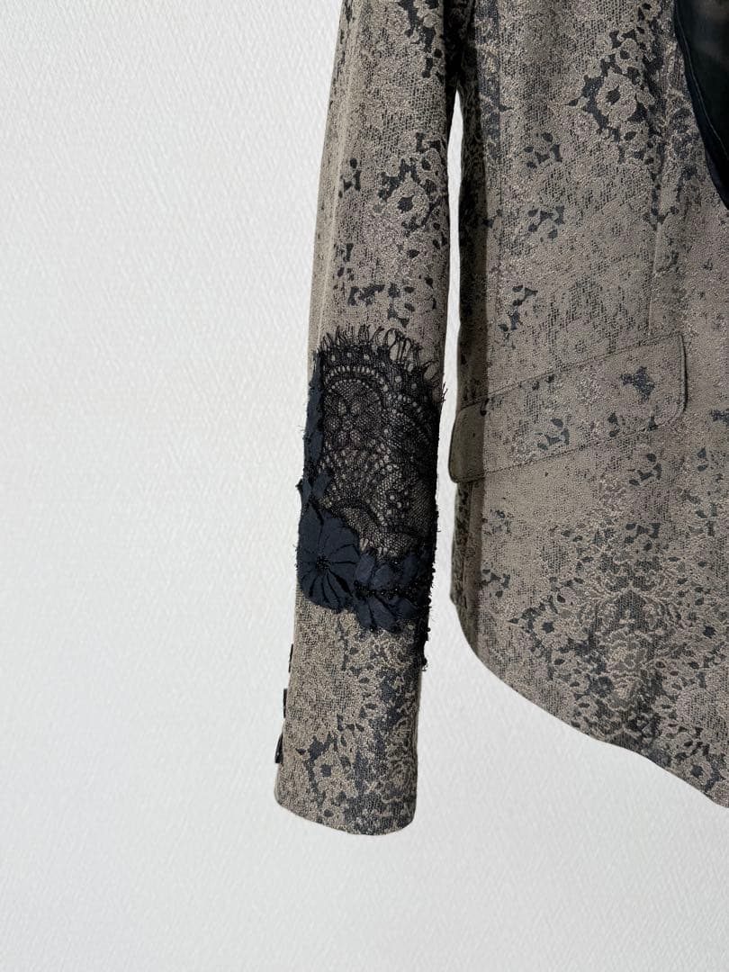 シェアスピリット レザー切り替え レース装飾 総柄テーラードジャケット