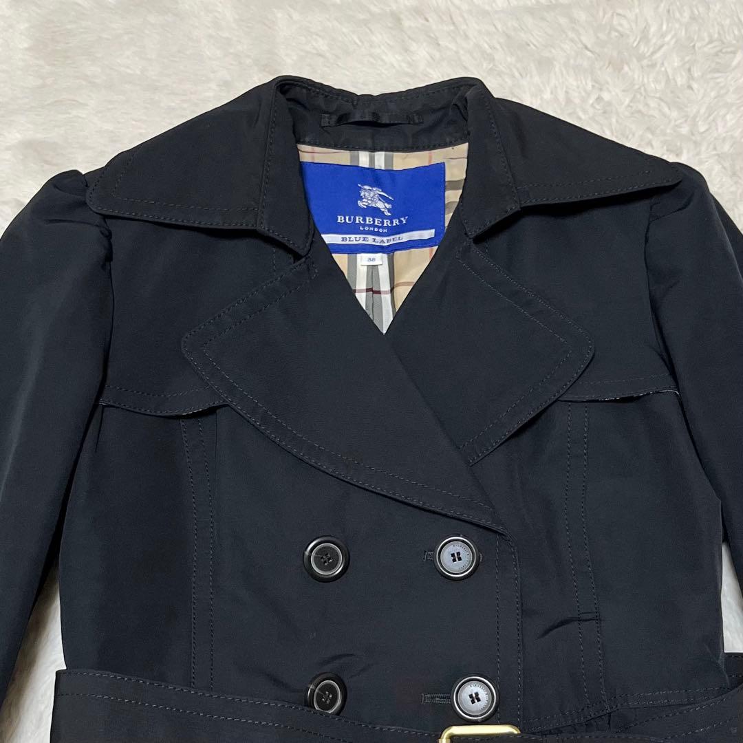 美品　バーバリー　ブルーレーベル　トレンチコート　ノバチェック　ベルト　黒　M