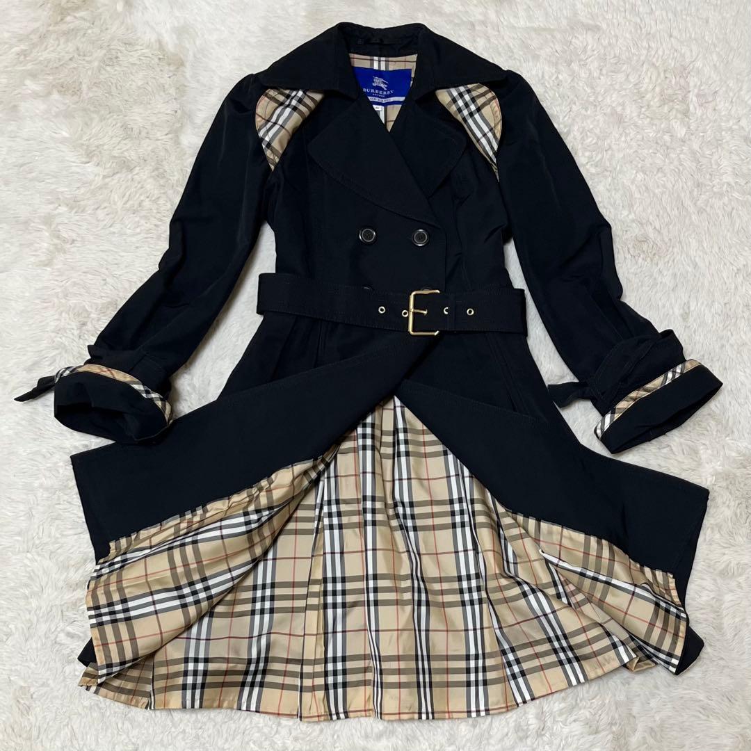 美品　バーバリー　ブルーレーベル　トレンチコート　ノバチェック　ベルト　黒　M