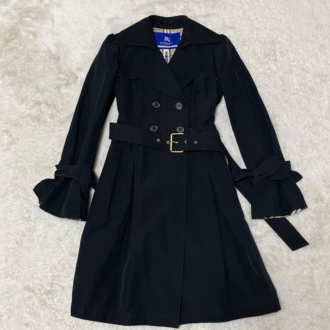 美品　バーバリー　ブルーレーベル　トレンチコート　ノバチェック　ベルト　黒　M