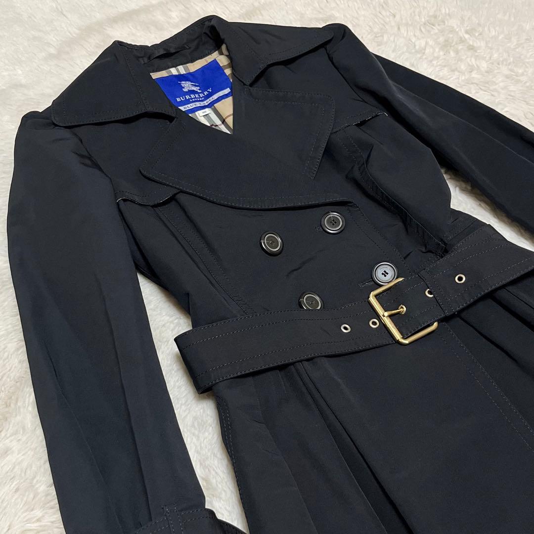 美品　バーバリー　ブルーレーベル　トレンチコート　ノバチェック　ベルト　黒　M