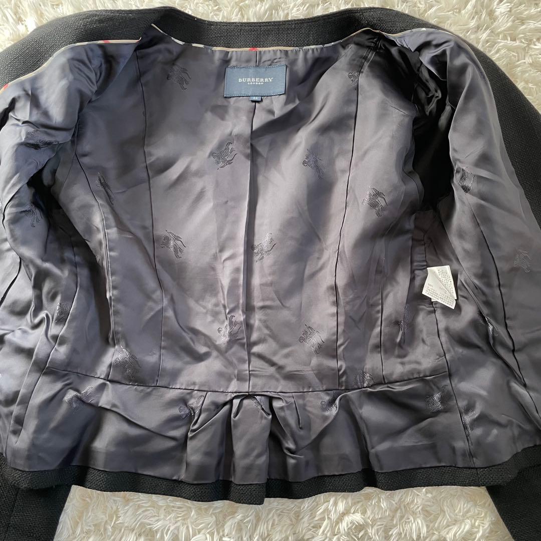【美品】サイズ44 Burberry ノーカラージャケット 黒　日本製