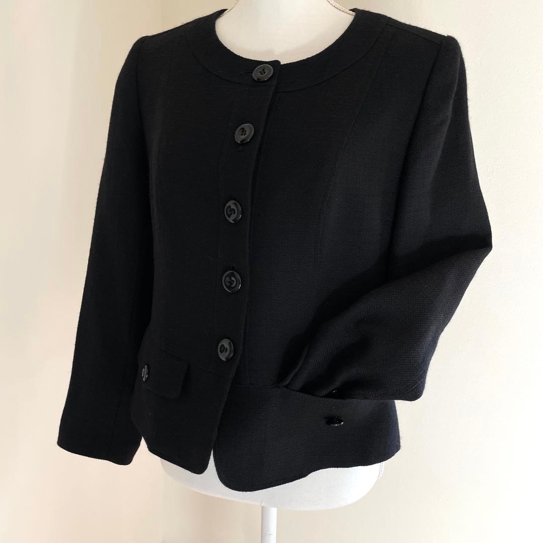 【美品】サイズ44 Burberry ノーカラージャケット 黒　日本製