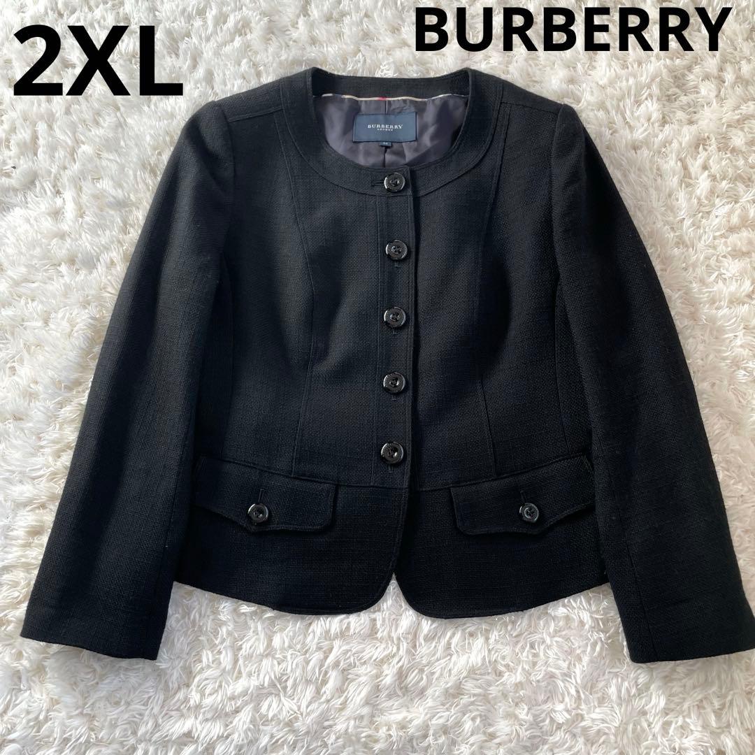 【美品】サイズ44 Burberry ノーカラージャケット 黒　日本製