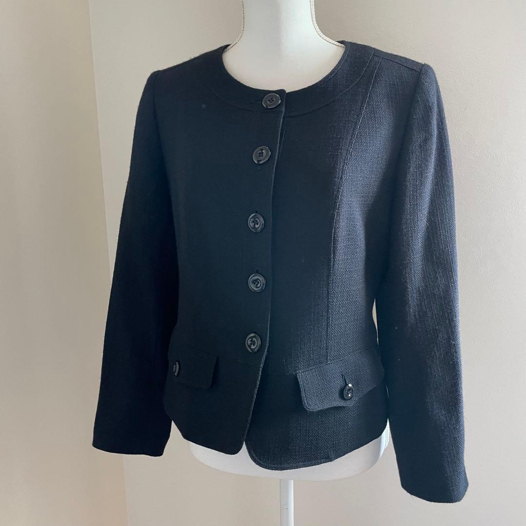 【美品】サイズ44 Burberry ノーカラージャケット 黒　日本製