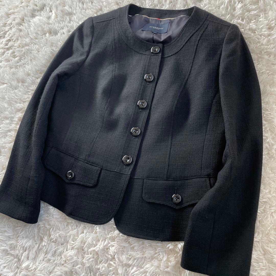 【美品】サイズ44 Burberry ノーカラージャケット 黒　日本製