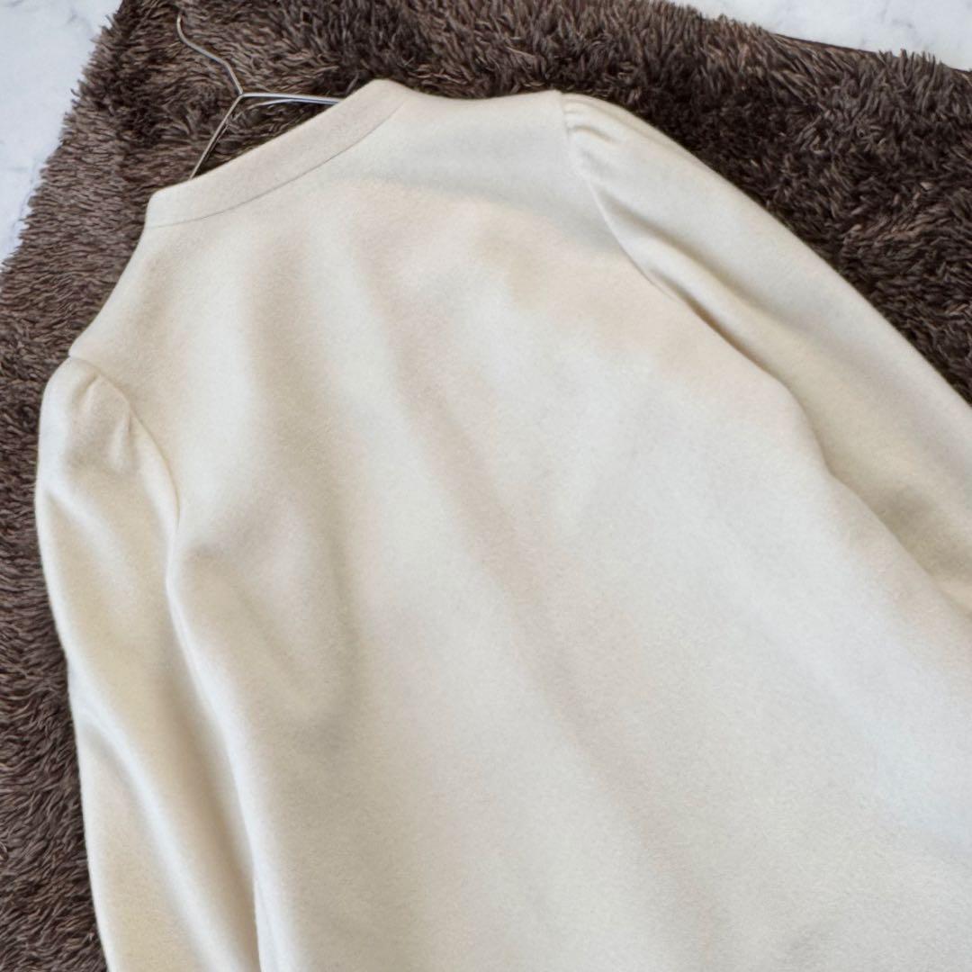 美品 エムズグレイシー フリル ノーカラー ロングコート ウール ビジュー 38