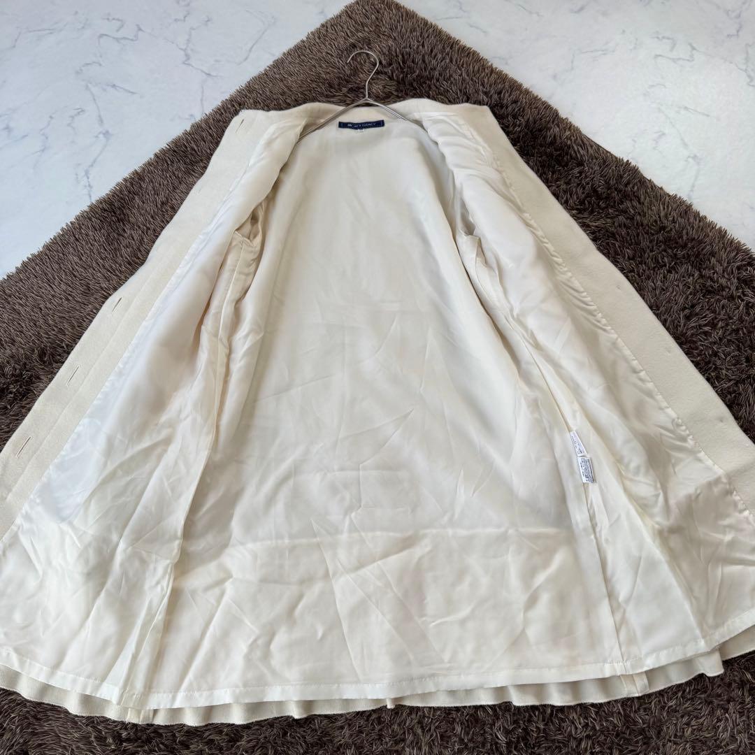 美品 エムズグレイシー フリル ノーカラー ロングコート ウール ビジュー 38