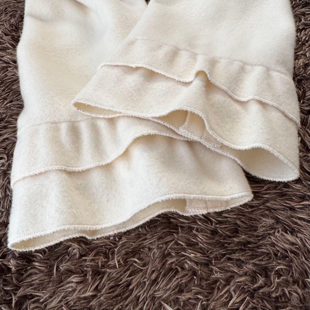 美品 エムズグレイシー フリル ノーカラー ロングコート ウール ビジュー 38