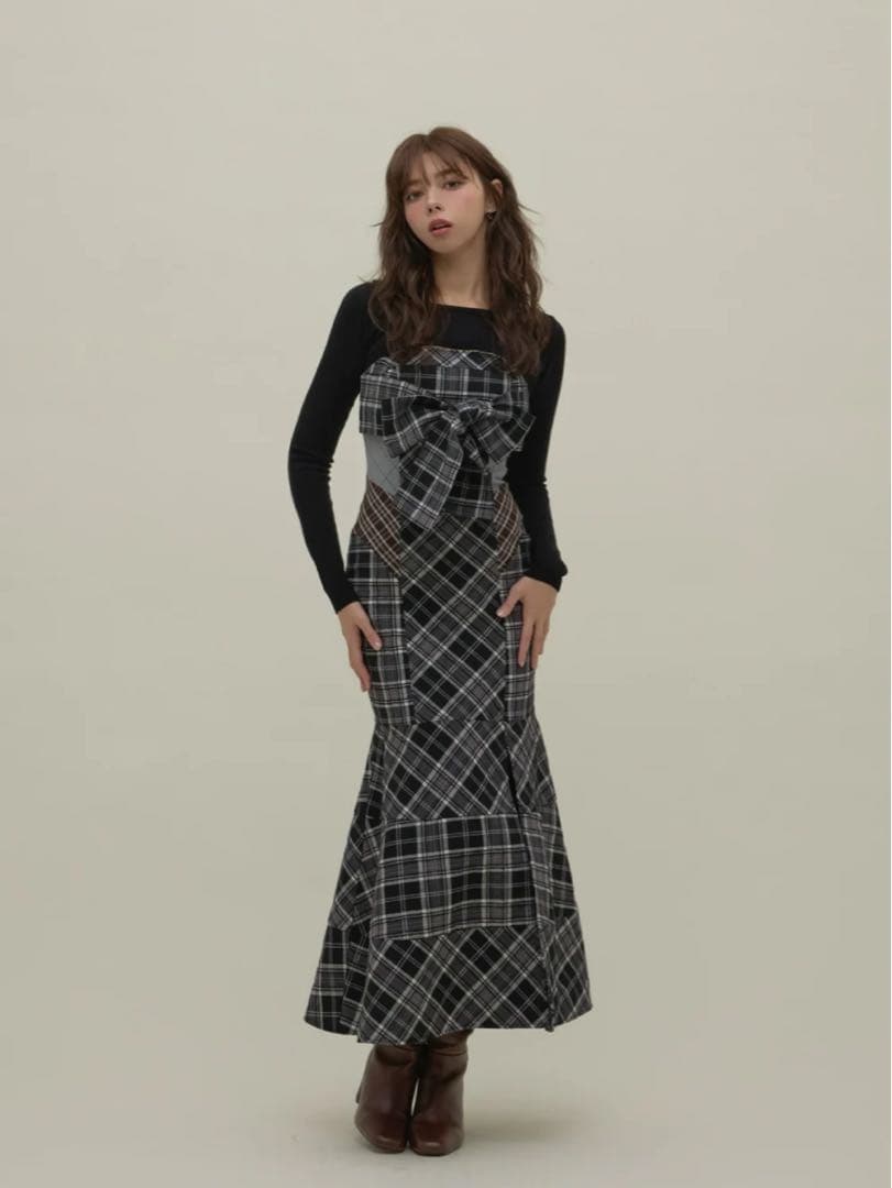 アンドマリー ワンピース Juni check dress ブラック M