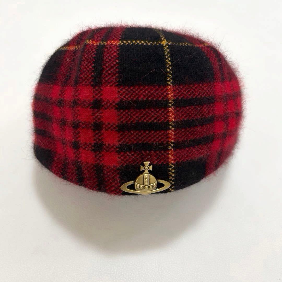 ヴィヴィアンウエストウッド　メタルオーブロゴ チェック　ベレー帽