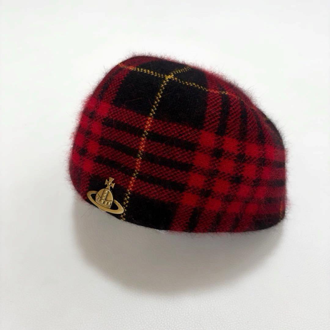 ヴィヴィアンウエストウッド　メタルオーブロゴ チェック　ベレー帽