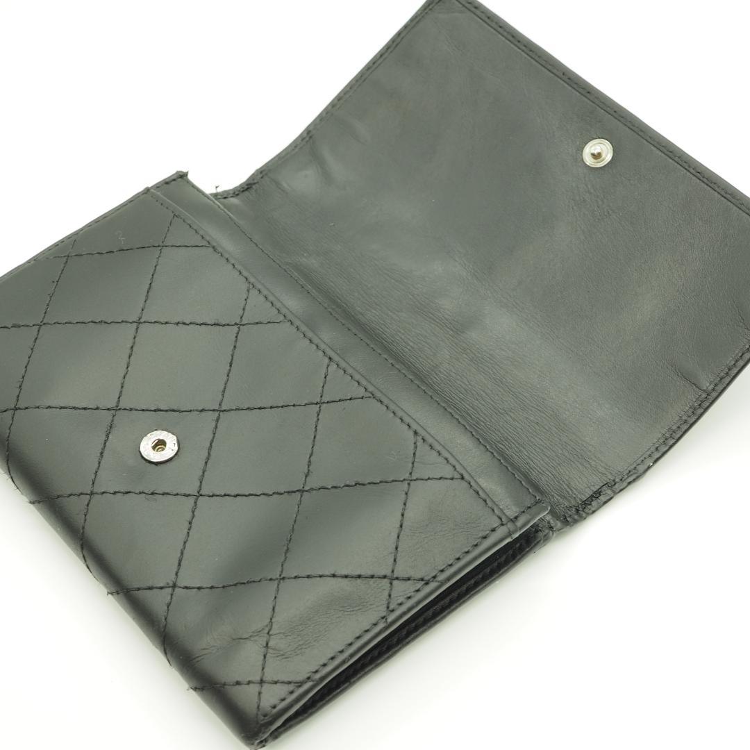 CHANEL シャネル カンボンライン 二つ折り財布 黒×ピンク