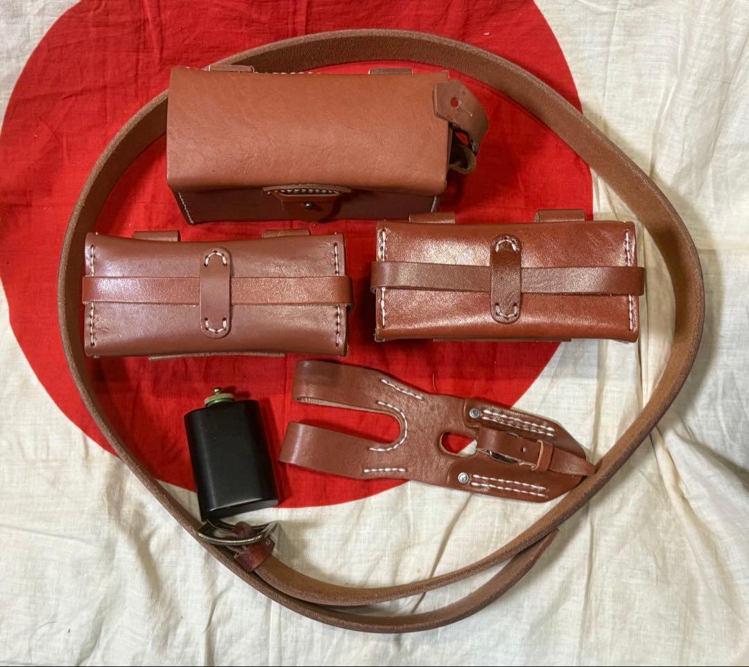 オイル缶付 日本軍弾薬盒,剣刺,帯革★海軍陸戦隊、兵士個人装備セット　複製品